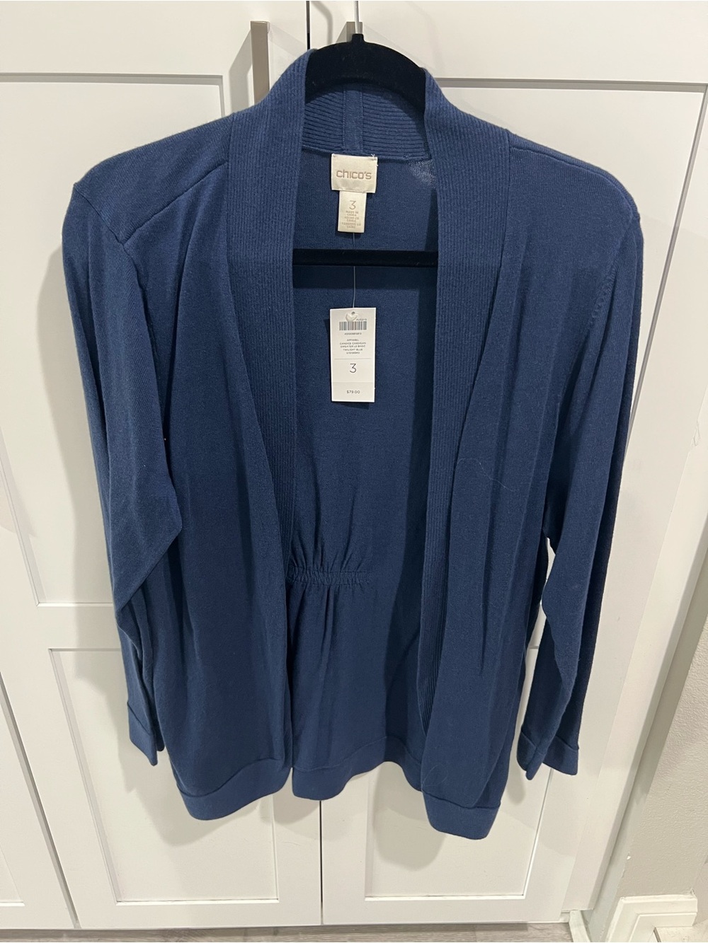 Chico's Twilight Blue Open-Front Lightweight Cardigan